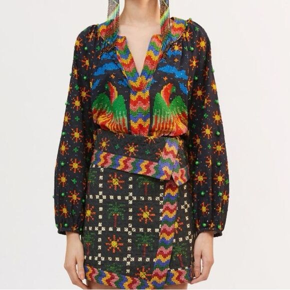 FARM RIO Black Macaw Night Blouse XL - Picture 15 of 15